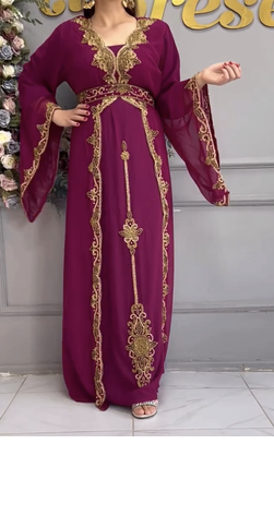  Maroon Designer Embroidered Moroccan Stitched Kaftan for Women     Wedding & Party Wear 2
