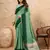 Green printed linen casual wear saree  with blouse