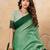 Green printed linen casual wear saree  with blouse
