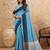 Sky blue printed linen casual wear saree with blouse