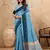 Sky blue printed linen casual wear saree with blouse