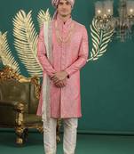 banarasi jacquard pink wedding wear hand embroidery readymade groom