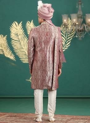banarasi jacquard maroon wedding wear hand embroidery readymade groom 4