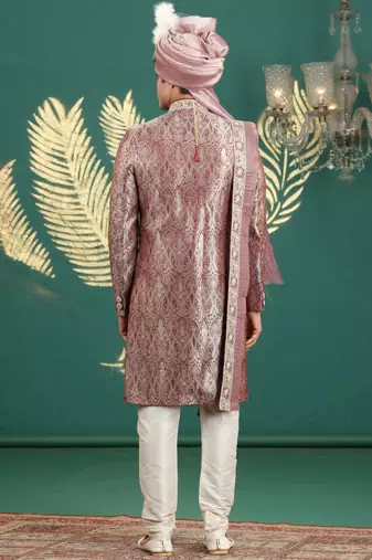 banarasi jacquard maroon wedding wear hand embroidery readymade groom