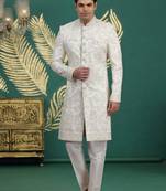 art silk white wedding wear hand embroidery readymade groom