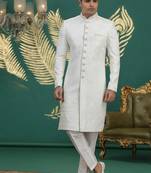 art silk white wedding wear hand embroidery readymade groom