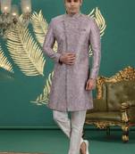 art silk purple wedding wear hand embroidery readymade groom