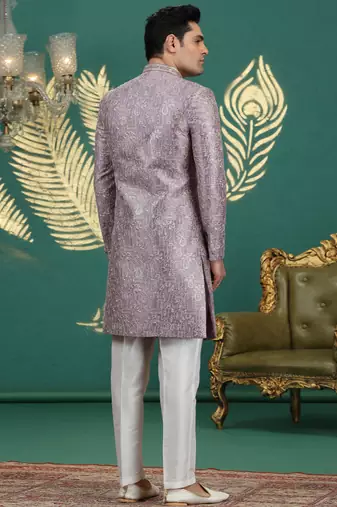 art silk purple wedding wear hand embroidery readymade groom