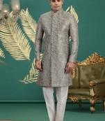art silk grey wedding wear hand embroidery readymade groom