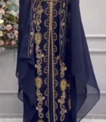 Elegant Navy Blue Heavy Embroidered Moroccan Stitched Kaftan     Party & Wedding Wear Farasha