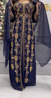 Elegant Navy Blue Heavy Embroidered Moroccan Stitched Kaftan     Party & Wedding Wear Farasha 3