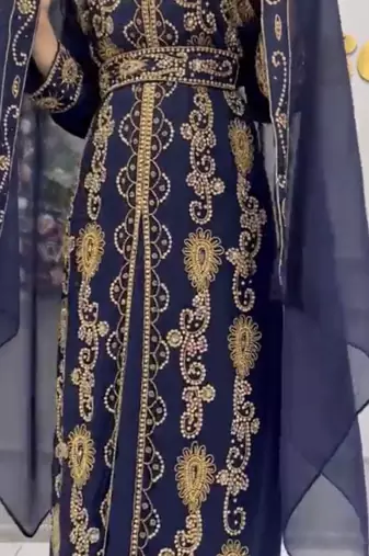Elegant Navy Blue Heavy Embroidered Moroccan Stitched Kaftan     Party & Wedding Wear Farasha