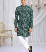 art silk green wedding wear computer thread work readymade indo western