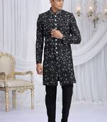 art silk black wedding wear computer thread work readymade indo western