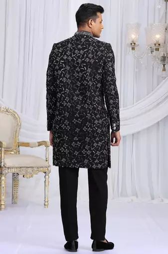 art silk black wedding wear computer thread work readymade indo western