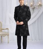 art silk black wedding wear computer thread work readymade indo western