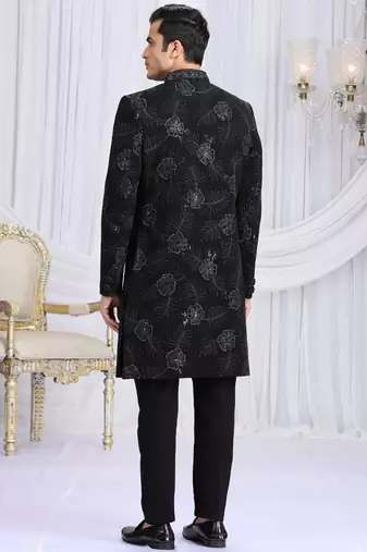 art silk black wedding wear computer thread work readymade indo western
