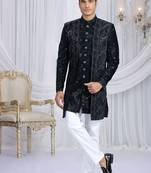 Black wedding wear computer thread work readymade indo western