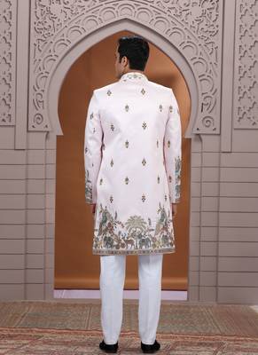 art silk white wedding wear embroidery work readymade indo western 4