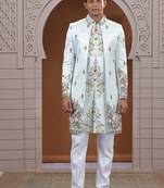 art silk light green wedding wear embroidery work readymade indo western