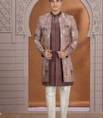 art silk brown wedding wear embroidery work readymade indo western