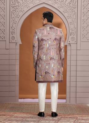 art silk brown wedding wear embroidery work readymade indo western 4