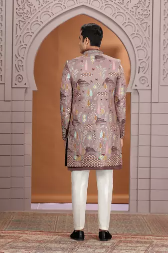 art silk brown wedding wear embroidery work readymade indo western