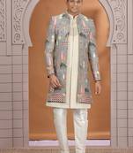 art silk grey wedding wear embroidery work readymade indo western