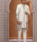 art silk off white wedding wear embroidery work readymade indo western