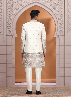 art silk off white wedding wear embroidery work readymade indo western 4