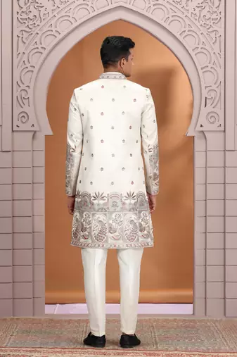 art silk off white wedding wear embroidery work readymade indo western