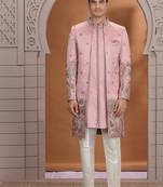 art silk pink wedding wear embroidery work readymade indo western