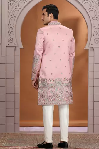 art silk pink wedding wear embroidery work readymade indo western
