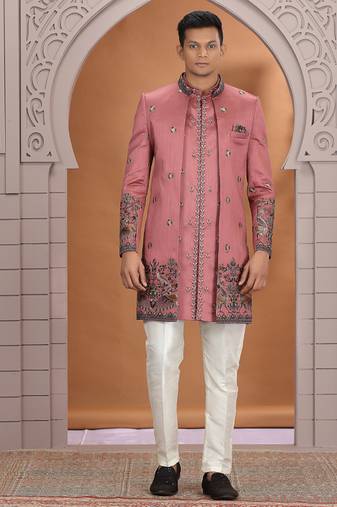 art silk pink wedding wear embroidery work readymade indo western