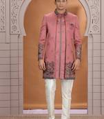 art silk pink wedding wear embroidery work readymade indo western