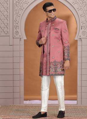 art silk pink wedding wear embroidery work readymade indo western 2