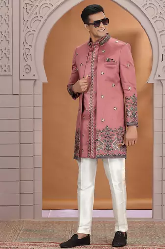 art silk pink wedding wear embroidery work readymade indo western