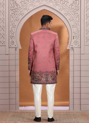 art silk pink wedding wear embroidery work readymade indo western 4