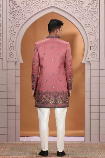 art silk pink wedding wear embroidery work readymade indo western