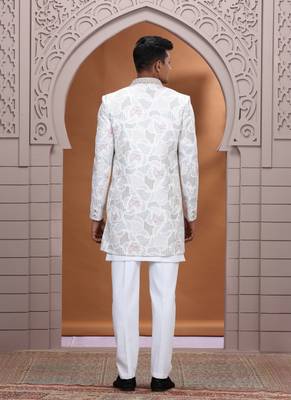 art silk white wedding wear embroidery work readymade indo western 4