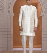 art silk off white wedding wear pattern pc work readymade indo western