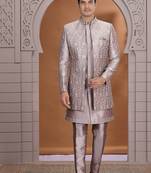 art silk dusty pink wedding wear pattern pc work readymade indo western