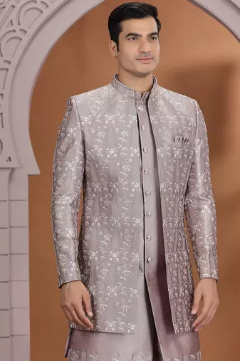 art silk dusty pink wedding wear pattern pc work readymade indo western