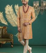 banarasi jacquard mustard wedding wear hand embroidery readymade groom