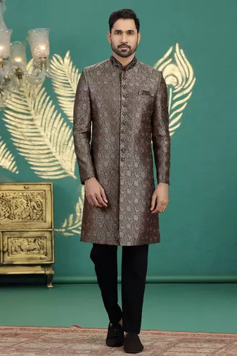 banarasi jacquard black wedding wear neck work readymade groom