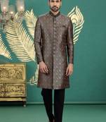 banarasi jacquard black wedding wear neck work readymade groom
