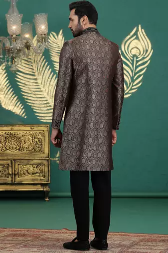 banarasi jacquard black wedding wear neck work readymade groom