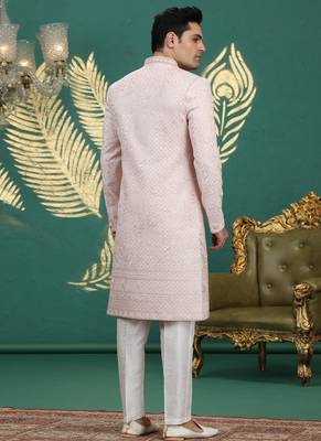 art silk light pink wedding wear hand embroidery readymade groom 4