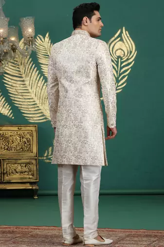 art silk off white wedding wear hand embroidery readymade groom