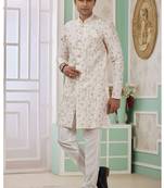 banarasi jacquard cream festival wear embroidery work readymade indo western